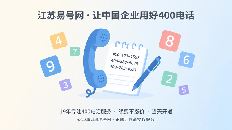 中央放大的电话听筒与数字便签，四周环绕彩色数字块，表现400电话选号的听写准确性检验
